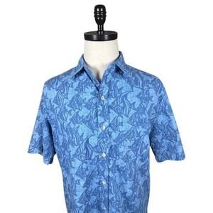 Cooke Street Mens Blue Angelfish Hawaiian Shirt Short Sleeve Made in Hawaii L
